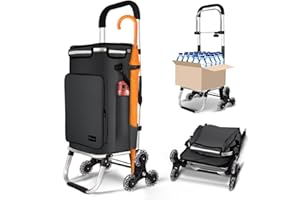 VOUNOT® Chariot de Courses 6 Roues en Aluminium avec Compartiment Impermeable Isotherme et Crochets Caddie de Courses Pliable 3 en 1 Sac Grande Capacité Chariot Montant Escalier Noir