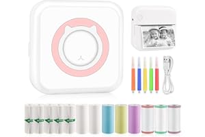 GuKKK Przenośna drukarka: Bezprzewodowa mini drukarka fotograficzna - termiczna drukarka Bluetooth - do zdjęć, listy etykiet, odbiór, notatki
