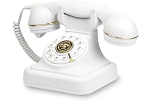 Sangyn Retro Festnetztelefone Klassisches Retro Telefon mit Wählscheibe Einstellbare Lautstärke Vintage Nostalgie Telefon für Home Office Dekoration, Weiß