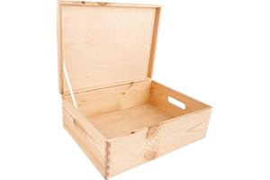 Creative DECO XL Grande Caja Madera Decorativa | con Tapa y Asas | 40 x 30 x 13 cm (+/-1cm) | Almacenaje Documentos Juguetes Herramientas | Cofre Decorar Regalo Decoupage | EN BRUTO SIN LIJAR