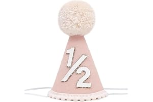 Komergave Half Birthday Hat, Sweet 1/2 Birthday Cone Hat, 6 Months Celebration Birthday Hats with Elastic Band, Half Birthday Party Decorations Photo Props for Boys Girls
