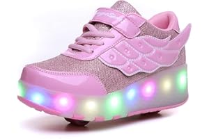 Axcer 7 Colors Changing Upgraded LED Strips Roller Skate Shoes with Double Wheels Inline Automatic Retractable Technical Skateboarding Sport Cross Trainers Vibration Flashing Gymnastic Sneakers