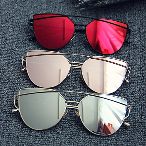 Katzenaugen Sonnenbrille für Frauen, Pawaca Gespiegelte Flache Linsen Straße Moderne Art und Weisemetallrahmen Sonnenbrille UV400 - 5