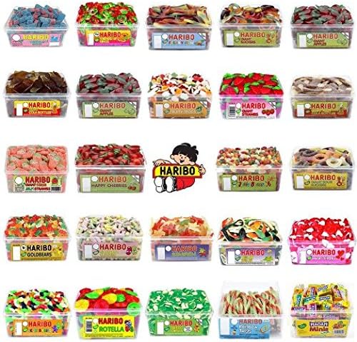 HARIBO SWEETS - 28 New Sealed Tubs Drums To Choose From - long exp dates (Rhubarb &amp; Custard)