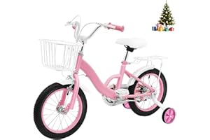 HUOMMGS 14 Zoll Kinderfahrrad Upgraded Trainingsfahrrad mit Stützrädern, Rücksitz, Korb Höhenverstellbar Kinder Fahrrad für ab 3 Jahre Jugend & Mädchen Fahrrad für Schulung Outdoor Reiten