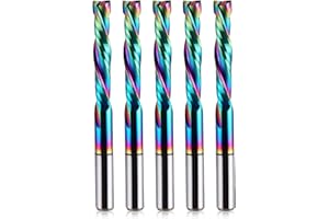 EU_HOZLY 5Pcs DLC Coating UP Down Cut 2 Flutes Spiral Carbide Milling Tool CNC Router Bit Compression Wood End Mill 4mm Shank 4mm Cutting Diameter 22mm CEL