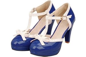 LUXMAX Ladies Rockabilly Shoes Platform T-Bar Court Shoes Patent Mary Jane Heels