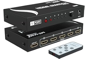 MT-VIKI Przełącznik HDMI 4K 5 w 1 z pilotem na podczerwień, 5-portowy przełącznik 3D UHD HDCP Selektor metalowe pudełko 4K przy 30 Hz do Nintendo PS4 PS5 TV Fire Stick Roku
