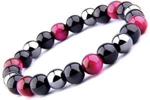 UEUC Bracelet Triple Protection Oeil de tigre, perles en hématite et obsidienne noire de