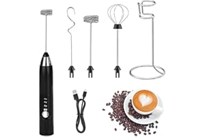 Xynovate Rechargeable Milk Frother, Handheld Milk Frother, Detachable Stainless Steel Whisk with 2 Heads and Stand, Drink Mixer Foamer for Matcha, Lattes, Cappuccino(Black)