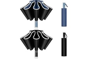 JUYANO 2 Pezzi Ombrello Pieghevole Antivento, Ombrello Pieghevole Automatico Anti-Tempesta Ombrello Grande da Pioggia 10 Stecche Rinforzate per Uomo Donna, Ombrello Antivento Robusto Diametro 105cm
