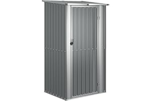 Gecheer Casetta per giardino in acciaio zincato, grigio, 118,5 x 97 x 209,5 cm, utensili in acciaio, cassetta degli attrezzi