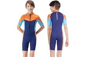 Summshall Kids Wetsuit,2.5mm Neoprene Youth Boys Girls Wetsuits One Piece Long Sleeve Thermal Swimsuit Warm Sun Protection Stretch Diving Suit Chlid Wetsuit for Watersport