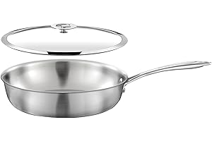 CUISINOX - Gourmet - Sauteuse 24 cm inox - Triply - Compatible tous feux dont induction - Acier Inoxydable 18/10 - Poignée Fixe - Couvercle - Sans PFAS, PTFE, PFOA - Made in France