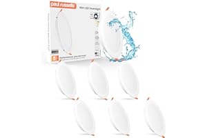 paul russells Bathroom Spot Lights Ceiling, 12W LED Round Panels 3 CCT Light, 1200LM, 3000K,4000K,6500K, Led Downlights spotlights for Ceiling, Panel Lighting (Non-Dimmable), 6 Pack