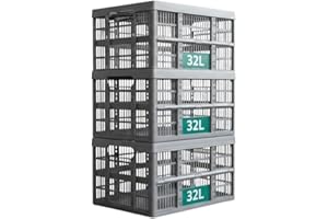 Optimal Products Strong Folding Collapsible Plastic Storage Crates Boxes Stackable Basket 32L (PACK OF 3)