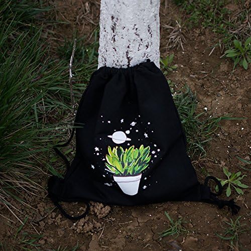 YILE Cotton Canvas Drawstring Travel Backpack Student Shoes Book Bag Plant Pot Star S011 black