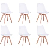 BenyLed Set of 6 Dining Chairs with Upholstered Seat and Beech Wood Legs, Ideal for Dining Room, Kitchen, Living Room, Bedroo