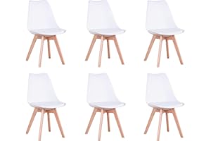 DEYARNA HOME Set di 6 Sedie da Pranzo Moderne, Sedie Imbottite per la Sala da Pranzo, Sedie da Cucina Scandinave con Gambe in Legno di Faggio (Bianco)