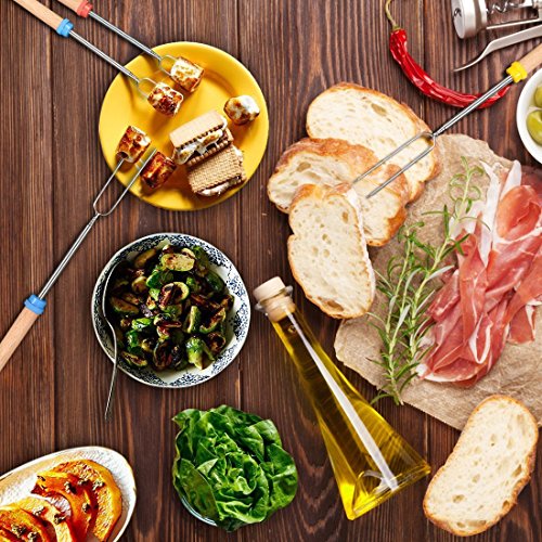 Nlife Marshmallow Roasting Sticks Smores Spieße Hot Dog Gabel Rotierende und Teleskopische Edelstahl für Camping Campfire Kochgeschirr (Set von 6, 32 Zoll, Free Rubber Covered Tipps) - 9