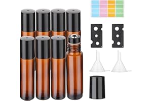 Hyber&Cara Flacon Roll On Vide en verre de 10ml, 4Pcs Flacon Roller d'huiles essentielles avec des billes en acier inoxydable, parfait pour les parfums, l'aromathérapie