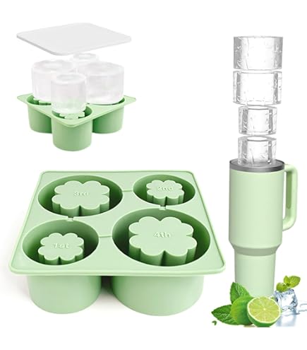 Stampo Ghiaccio Stanley Cup In Silicone - 4 Cilindri Cavi Per Bicchieri 20-40 OZ, Verde - Foto 3