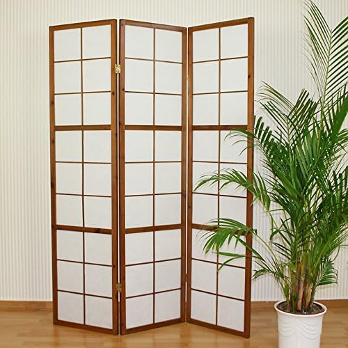 Triple Wood Room Divider Shoji Screen in tobacco.