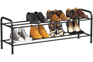 FANHAO 2-Tier Shoe Rack, 100% Stainless Steel Shoe Storage Organizer, Stackable 8-Pair Storage Shelf for Bedroom, Closet, Entryway, Dorm Room, 80 x 26 x 33.5cm (Matte Black)