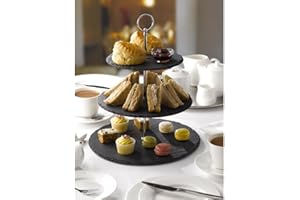 ARIANA HOMEWARE 3 Tier Cake Stand - Natural Slate | Sturdy Afternoon Tea Stand to Display a Cake, Sandwich, Cupcake & Buffet Food Platters | Serving Platter for Weddings, Birthdays & Christmas | Black