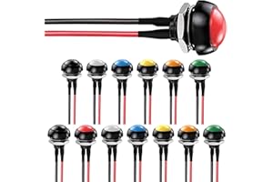 MKBKLLJY 14Pcs 12mm Momentary Push Button Switch 4.7 in Mounting Hole Mini Round Switch Waterproof 1A 250V AC SPST 2 Pin ON OFF with Pre-soldered Wires for Car, Boat,PC 7 Color Multicolor