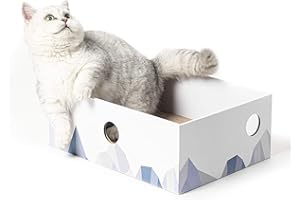 Conlun Griffoir pour Chat avec Boîte, Grattoir Chat en Carton Résistant, Design Réversible à Double Face, Trous Interactifs, Antisalissure pour Chats d’Intérieur (1-Pack, Moyen, Blanc)