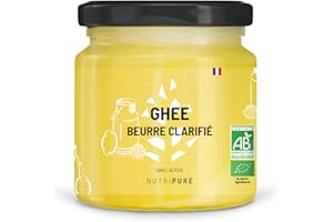 Nutripure | Ghee Bio | Beurre clarifié | Sans Lactose | Sans Caséine | Riche en vitamines A et E | Idéal pour la cuisson à haute température | Conservation long terme | 300G