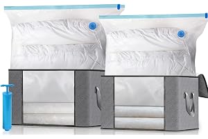 2 Platsbesparande Vakuumpåsar med Pump och 2 Förvaringslåda, Utrymmesbesparande Vakuumpåsar och Förvaringsväska, För Lakan Tä