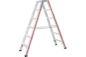 Hymer Stufenstehleiter 2x6 Sprossen (beidseitig begehbar, verstärkte Stufen, massive Gelenke, Spreizsicherung) 802412