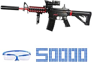 AZJ Gel Blaster Gun Toy for Kids - Premium Quality with New Manual & Automatic Fire - Play on Rechargeable Battery with & Googles - 7-8 mm Luminous Balls (Snipers, M4AI Red)