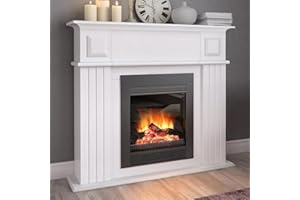 Bakaji Camino Elettrico CHICAGO con Cornice Legno Caminetto 1800W Completo di Mobile, Silenzioso Design Retrò, Stufa a parete da Incasso (Chicago)