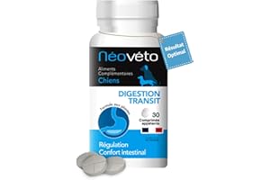 NÉOVÉTO NEOVETO - Digestion Transit - 30 Comprimés naturels pour Chien - Hygiène intestinale - Actifs agréés par Les Services vétérinaires français - Fabriqué en France - Facile à administrer