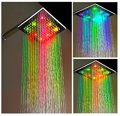 Große LED Duschkopf Regendusche Regen-Brause Wellnessbrause Brausekopf STAR-LINE® 7 Farben Bunte Farbwechsel Regenbogen - Farbwechsel Geeignet für Zuhause und Hotel - Leuchtet Bunt