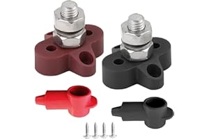 QAQGEAR M8 5/16 Zoll Batteriestromverteilungsklemmenblock 48 V 2 Stück Sammelschienen-Verbindungsblock Hochleistungs-Edelstahlbolzen für Auto, LKW, Wohnmobil, Boot, Rot und Schwarz