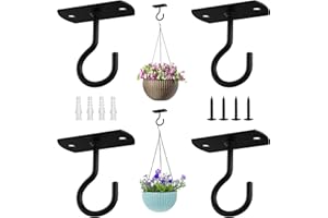 Juibao 4Pcs Ceiling Hooks for Hanging Plants, Black Wall Mounted Plant Hangers, Metal Hanging Hooks Bracket for Planters, Lanterns, Wind Chimes, Bird Feeders