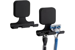 TAILI Rasierer Halterung Dusche mit Saugnapf 2 Stück Rasierhalter Dusche aus Metall Wasserdicht Saugnapf Haken Wiederverwendbar für Rasierapparat, Handtücher, Bademäntel - Quadrat, Schwarz