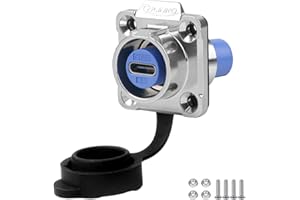CNLINKO Connecteur étanche LP-16 Type-C Port, prise à montage en panneau à 4 trous avec couvercle d'étanchéité, protection IP67 (modèle en métal)