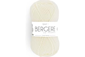 BERGERE DE FRANCE Bergère de France - SPORT+ pelote de laine à tricoter et crochet (50g) 5 mm - 50% de Laine - Fabriqué en France - Gros fil rond, chaud et doux - Beige (CREAM)