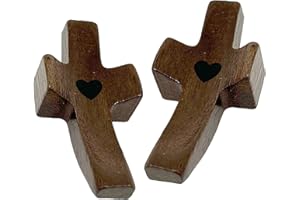 Gemelolandia Pack 2 Cruces de Madera Talladas a Mano, Cruz Religiosa de Mano y Bolsillo, Cruz portatil para el pulgar y acariciar, Símbolo del Amor y la Religión, 5x1,3 cm Ergonómico y Fácil de portar