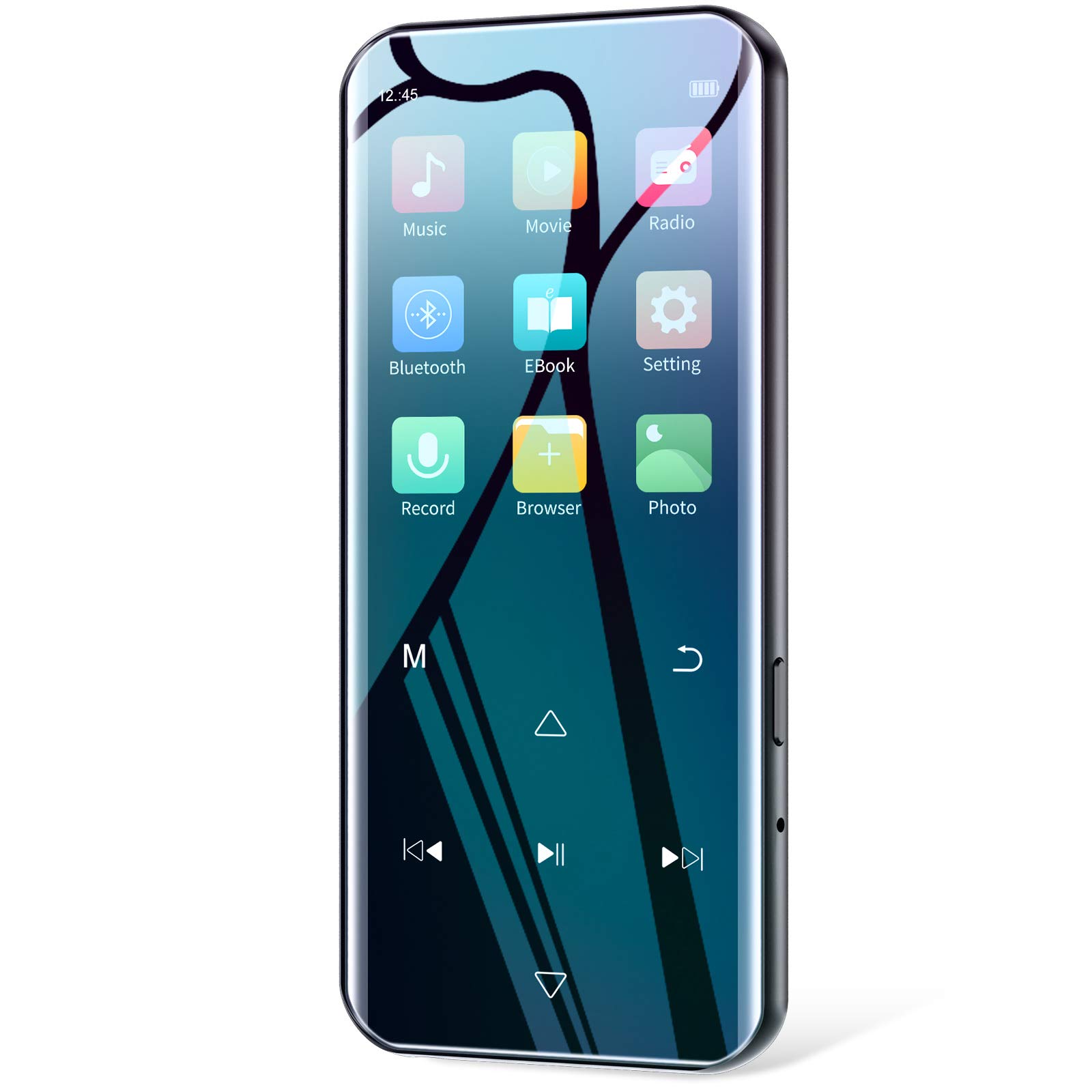 RUIZU D19, 32GB MP3 Player with Bluetooth 5.0 for Walking Running, HiFi Lossless Music Player with FM Radio, Voice Recorder, 2.4" HD Screen, Portable Ultra-Thin Metal, Support up to 128GB