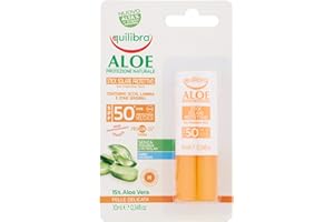 ‎EQUILIBRA Equilibra Solar Aloe Stick Sonnenschutz LSF 50+, Sonnenstift auf Basis von Aloe Vera zum Schutz empfindlicher Bereiche, für Kontur Augen, Lippen, Nase, Ohren, Tattoos, Flecken und Flecken, 10 ml