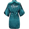 EPLAZA Women's One Size Silver Rhinestones Bride Bridesmaid Short Satin Robes for Wedding Party Getting Ready