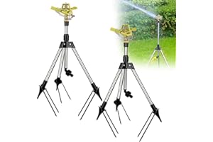 BAUSATZ Outdoor Water Sprinkler for Yard Lawn Sprinkler with Zinc Alloy Sprinkler Head Tripod Hose Sprinkler 360 Degree Rotating Tripod Sprinkler Adjustable Garden Sprinkler Impact Sprinkler 2pcs