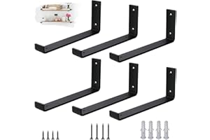 VTOPVMAX Pack de 6 Soporte Estanteria Pared para Balda Flotante - Escuadras Metalicas 0,5 cm de Espesor, Soporte Baldas Pared Industrial en Color Negro Moderno para Estanterias de Diseño, 30 cm