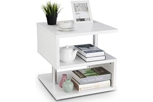 COSTWAY Mesa Auxiliar Mesita de Noche Mesa de Café 50x50x50cm para Balcón Salón Dormitorio Jardín (Blanco)